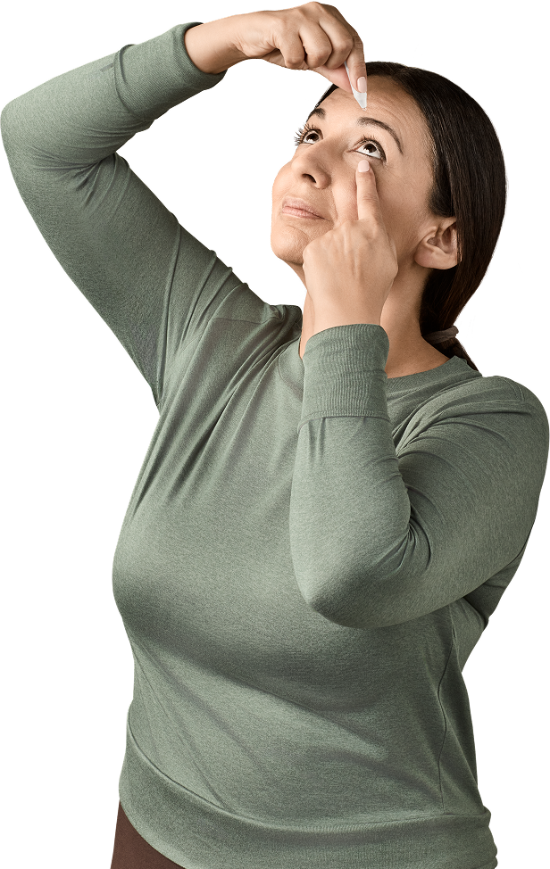 Actor portrayal of woman using YUVEZZI eye drops