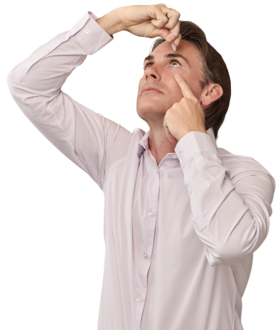 Actor portrayal of man using YUVEZZI eye drops