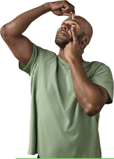 Actor portrayal of man using YUVEZZI presbyopia eye drops