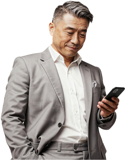 Man with presbyopia reading from his phone without glasses